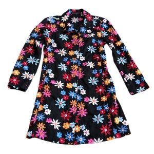 Johnny Was black long coat/multi color embroidered flowers Sz Small